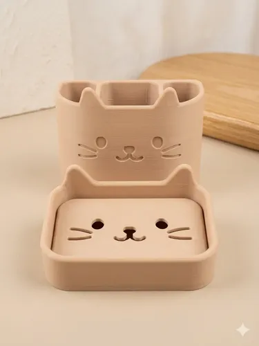 Kit de banheiro em formato de gatinho impresso em 3D