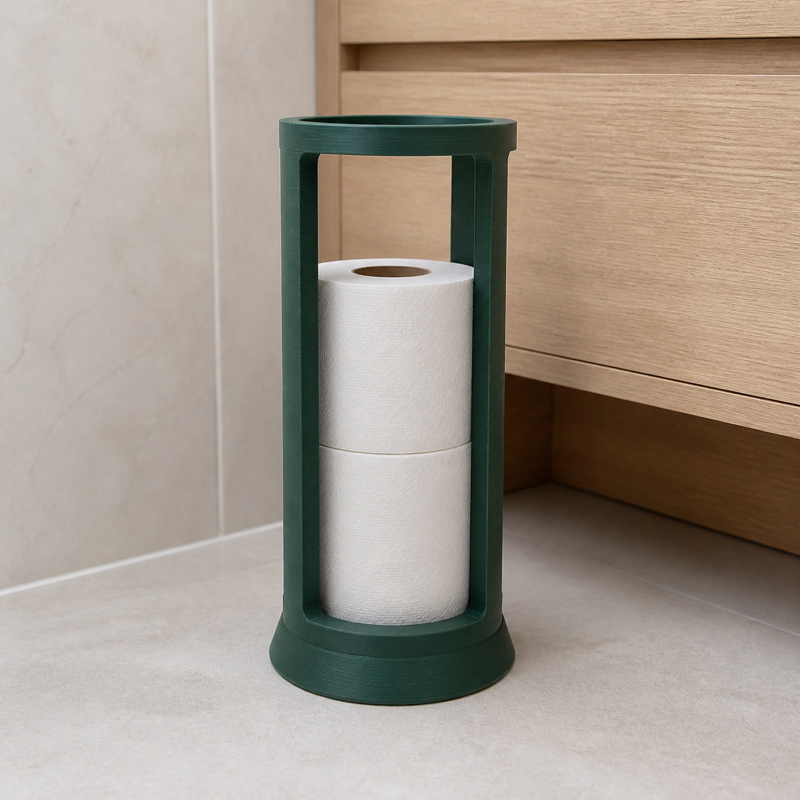 Suporte verde para dois rolos de papel higiênico feito em impressão 3D