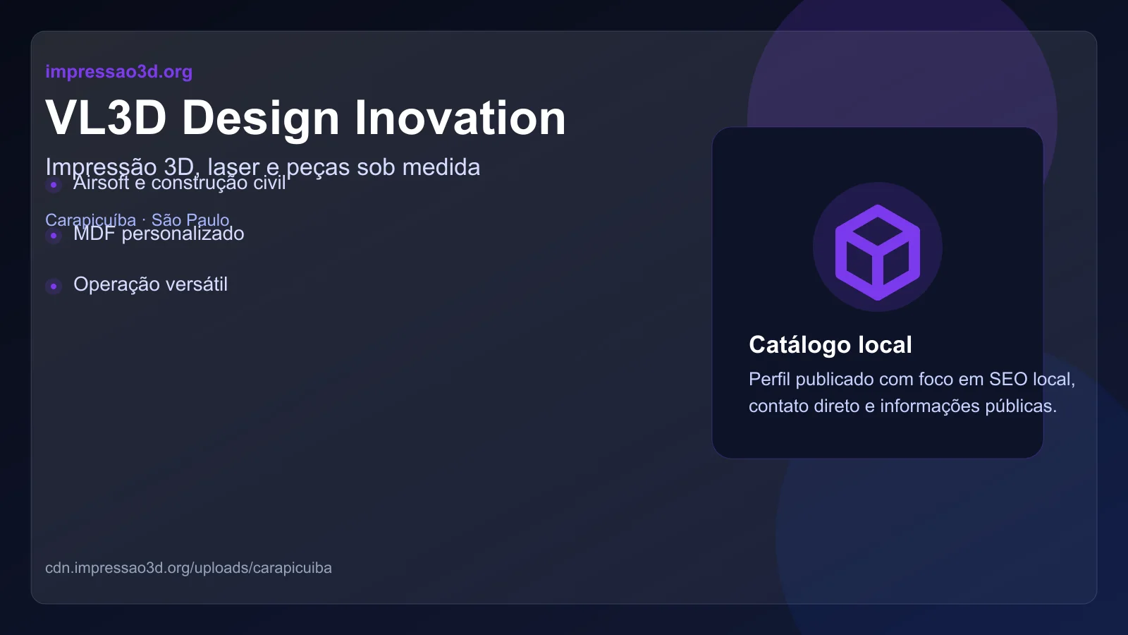 Imagem pública relacionada a VL3D Design Inovation, empresa de impressão 3D em Carapicuíba