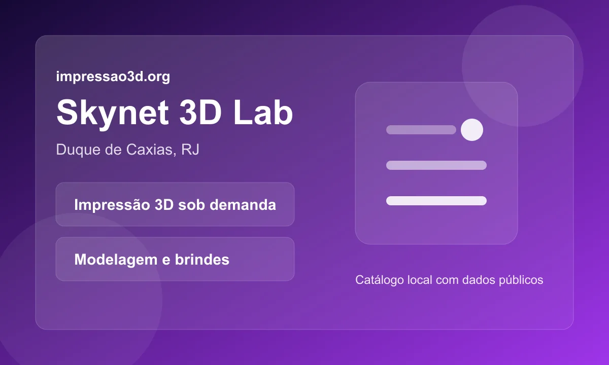 Imagem pública relacionada a Skynet 3D Lab, empresa de impressão 3D em Duque de Caxias