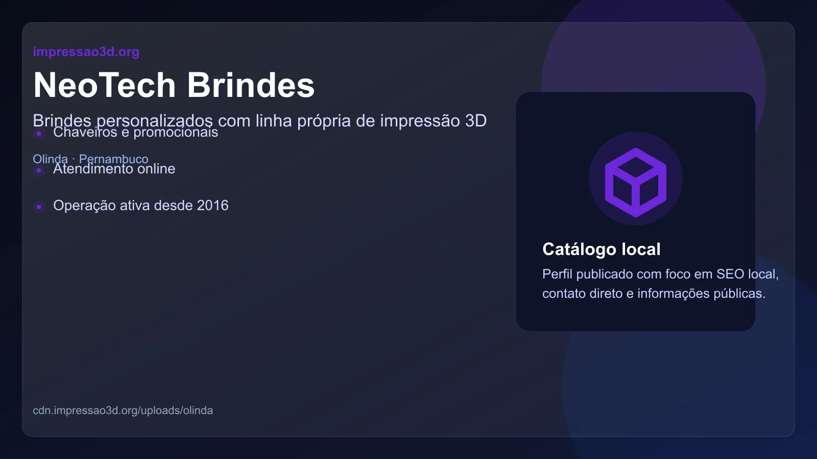 Imagem pública relacionada a NeoTech Brindes, empresa de impressão 3D em Olinda