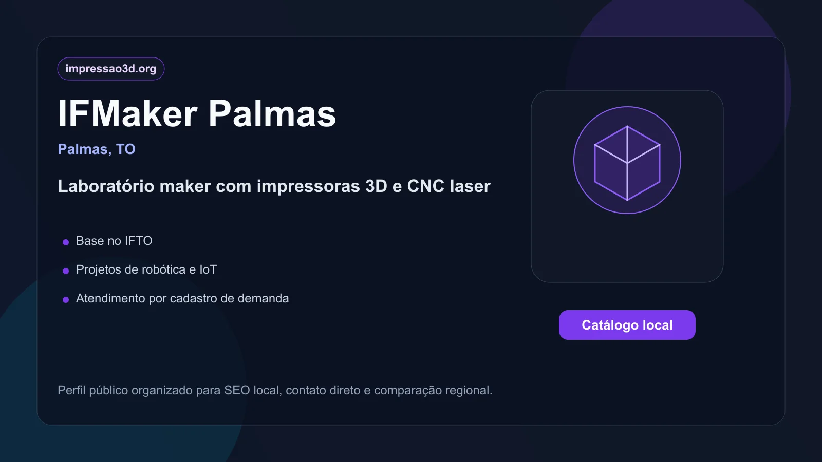 Imagem pública relacionada a IFMaker Palmas, empresa de impressão 3D em Palmas