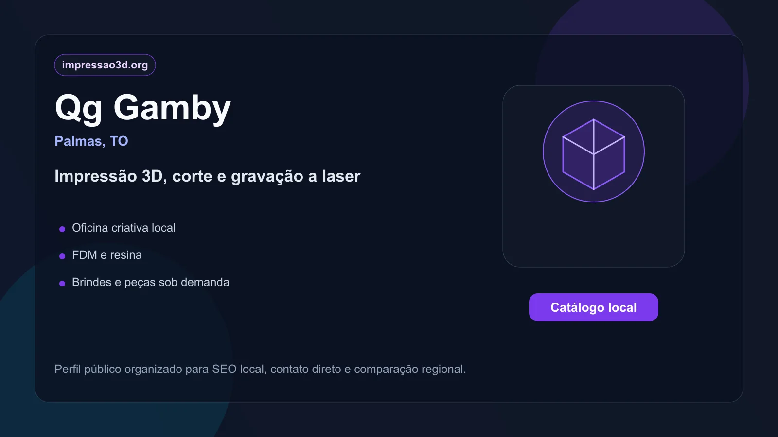 Imagem pública relacionada a Qg Gamby, empresa de impressão 3D em Palmas